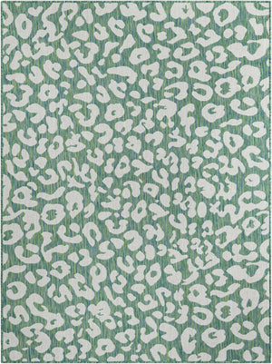 Green Blue 5' 3 x 7' 1 Outdoor Safari Rectangle Area Rug Weather Resistant for Patio, Deck, Terrace, Balcony, Porch Animal Print Wildlife Nature Carpet for Sale at Rug Engine