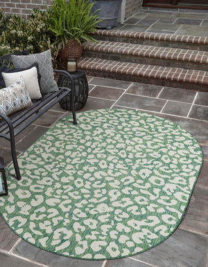 Green Blue 7' 10 x 10' Outdoor Safari Oval Area Rug Weather Resistant for Patio, Deck, Terrace, Balcony, Porch Animal Print Wildlife Nature Carpet for Sale at Rug Engine