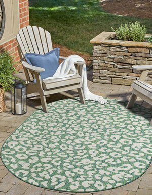 Green Blue 7' 10 x 10' Outdoor Safari Oval Area Rug Weather Resistant for Patio, Deck, Terrace, Balcony, Porch Animal Print Wildlife Nature Carpet for Sale at Rug Engine