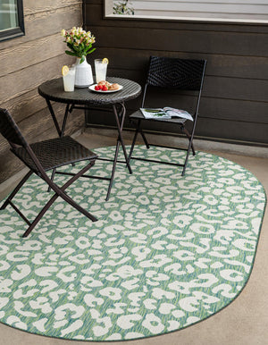 Green Blue 6' 1 x 9' Outdoor Safari Oval Area Rug Weather Resistant for Patio, Deck, Terrace, Balcony, Porch Animal Print Wildlife Nature Carpet for Sale at Rug Engine