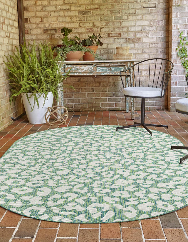Green Blue 5' 3 x 8' Outdoor Safari Oval Area Rug Weather Resistant for Patio, Deck, Terrace, Balcony, Porch Animal Print Wildlife Nature Carpet for Sale at Rug Engine