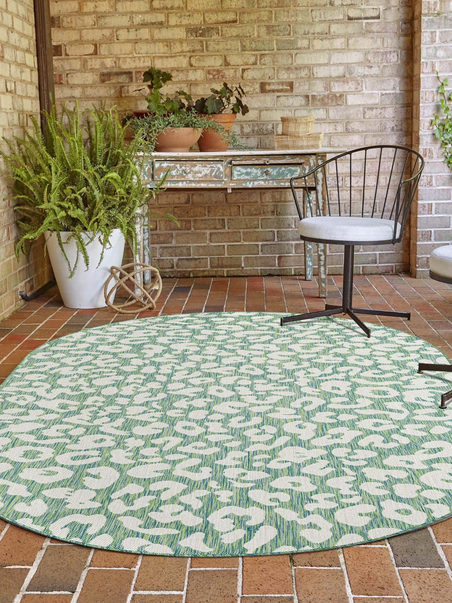 Green Blue 7' 10 x 10' Outdoor Safari Oval Area Rug Weather Resistant for Patio, Deck, Terrace, Balcony, Porch Animal Print Wildlife Nature Carpet for Sale at Rug Engine