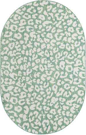 Green Blue 5' 3 x 8' Outdoor Safari Oval Area Rug Weather Resistant for Patio, Deck, Terrace, Balcony, Porch Animal Print Wildlife Nature Carpet for Sale at Rug Engine