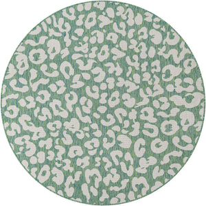 Green Blue 6' 1 x 6' 1 Outdoor Safari Round Area Rug Weather Resistant for Patio, Deck, Terrace, Balcony, Porch Animal Print Wildlife Nature Carpet for Sale at Rug Engine