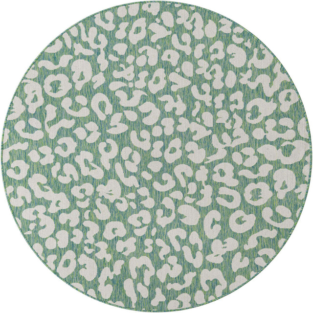 Green Blue 6' 1 x 6' 1 Outdoor Safari Round Area Rug Weather Resistant for Patio, Deck, Terrace, Balcony, Porch Animal Print Wildlife Nature Carpet for Sale at Rug Engine