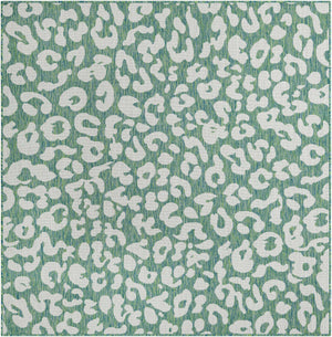 Green Blue 6' 1 x 6' 1 Outdoor Safari Square Area Rug Weather Resistant for Patio, Deck, Terrace, Balcony, Porch Animal Print Wildlife Nature Carpet for Sale at Rug Engine