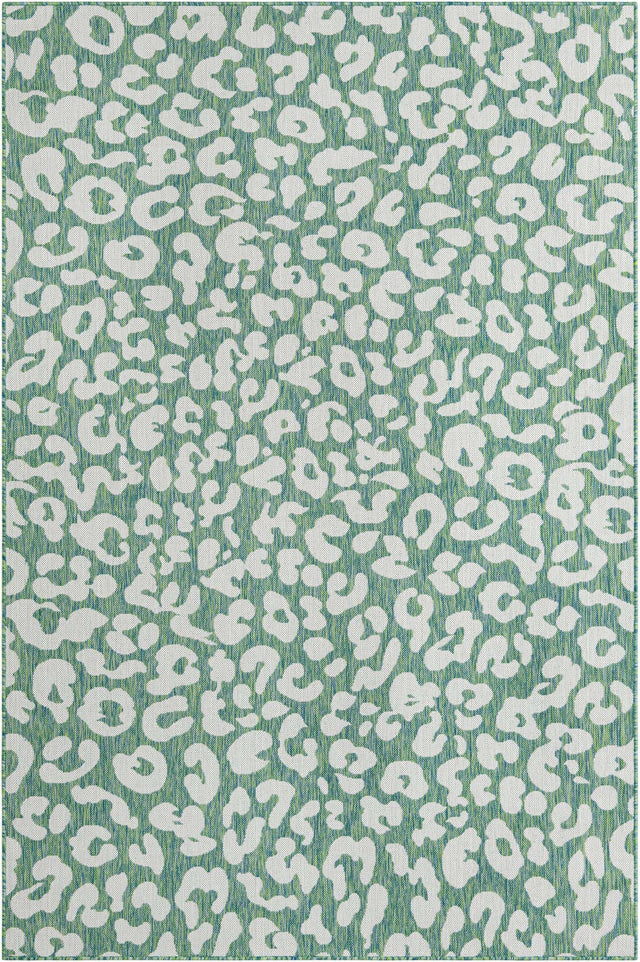 Green Blue 6' 1 x 9' Outdoor Safari Rectangle Area Rug Weather Resistant for Patio, Deck, Terrace, Balcony, Porch Animal Print Wildlife Nature Carpet for Sale at Rug Engine