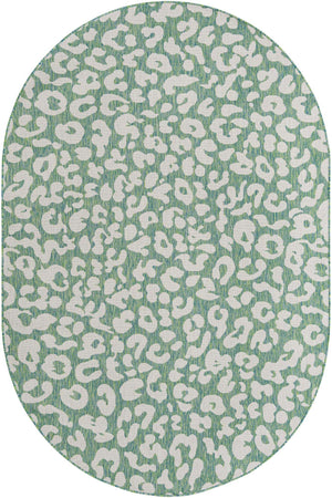 Green Blue 6' 1 x 9' Outdoor Safari Oval Area Rug Weather Resistant for Patio, Deck, Terrace, Balcony, Porch Animal Print Wildlife Nature Carpet for Sale at Rug Engine