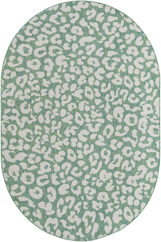 Green Blue 6' 1 x 9' Outdoor Safari Oval Area Rug Weather Resistant for Patio, Deck, Terrace, Balcony, Porch Animal Print Wildlife Nature Carpet for Sale at Rug Engine