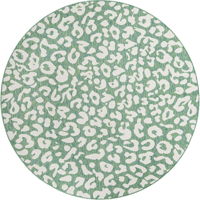 Green Blue 7' 10 x 7' 10 Outdoor Safari Round Area Rug Weather Resistant for Patio, Deck, Terrace, Balcony, Porch Animal Print Wildlife Nature Carpet for Sale at Rug Engine