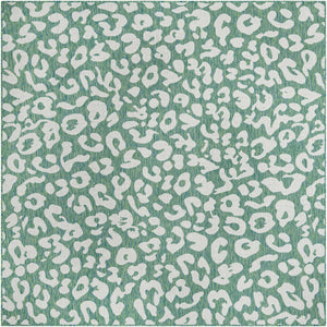 Green Blue 7' 10 x 7' 10 Outdoor Safari Square Area Rug Weather Resistant for Patio, Deck, Terrace, Balcony, Porch Animal Print Wildlife Nature Carpet for Sale at Rug Engine