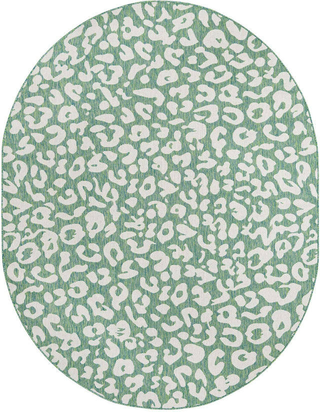 Green Blue 7' 10 x 10' Outdoor Safari Oval Area Rug Weather Resistant for Patio, Deck, Terrace, Balcony, Porch Animal Print Wildlife Nature Carpet for Sale at Rug Engine