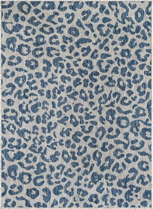 Blue 5' 3 x 7' 1 Outdoor Safari Rectangle Area Rug Weather Resistant for Patio, Deck, Terrace, Balcony, Porch Animal Print Wildlife Nature Carpet for Sale at Rug Engine