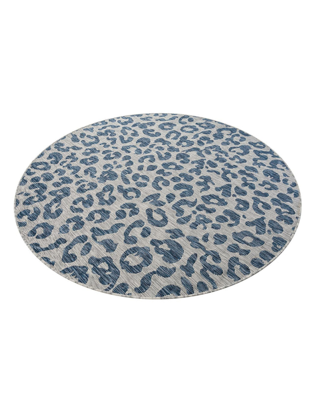 Blue 6' 1 x 6' 1 Outdoor Safari Round Area Rug Weather Resistant for Patio, Deck, Terrace, Balcony, Porch Animal Print Wildlife Nature Carpet for Sale at Rug Engine