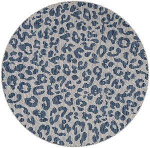 Blue 6' 1 x 6' 1 Outdoor Safari Round Area Rug Weather Resistant for Patio, Deck, Terrace, Balcony, Porch Animal Print Wildlife Nature Carpet for Sale at Rug Engine