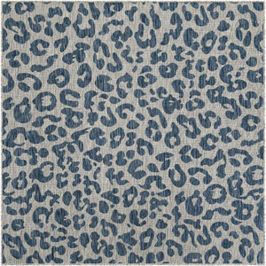 Blue 6' 1 x 6' 1 Outdoor Safari Square Area Rug Weather Resistant for Patio, Deck, Terrace, Balcony, Porch Animal Print Wildlife Nature Carpet for Sale at Rug Engine