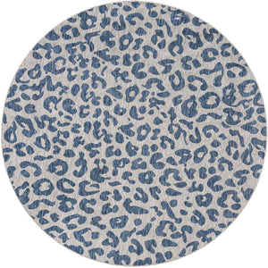 Blue 7' 10 x 7' 10 Outdoor Safari Round Area Rug Weather Resistant for Patio, Deck, Terrace, Balcony, Porch Animal Print Wildlife Nature Carpet for Sale at Rug Engine