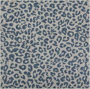 Blue 7' 10 x 7' 10 Outdoor Safari Square Area Rug Weather Resistant for Patio, Deck, Terrace, Balcony, Porch Animal Print Wildlife Nature Carpet for Sale at Rug Engine