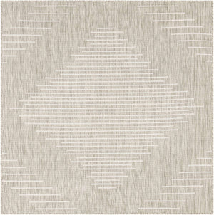 Gray 6' 1 x 6' 1 Outdoor Modern Square Area Rug Weather Resistant for Patio, Deck, Terrace, Balcony, Porch 100% Polypropylene Modern Outside Carpet for Sale at Rug Engine