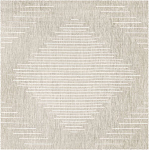 Gray 7' 10 x 7' 10 Outdoor Modern Square Area Rug Weather Resistant for Patio, Deck, Terrace, Balcony, Porch 100% Polypropylene Modern Outside Carpet for Sale at Rug Engine