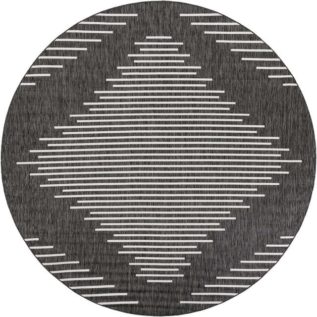 Charcoal Gray 10' x 10' Outdoor Modern Round Area Rug Weather Resistant for Patio, Deck, Terrace, Balcony, Porch 100% Polypropylene Modern Outside Carpet for Sale at Rug Engine