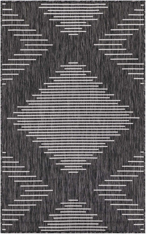 Charcoal Gray 3' 1 x 5' 3 Outdoor Modern Rectangle Area Rug Weather Resistant for Patio, Deck, Terrace, Balcony, Porch 100% Polypropylene Modern Outside Carpet for Sale at Rug Engine