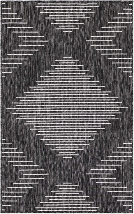 Charcoal Gray 3' 1 x 5' 3 Outdoor Modern Rectangle Area Rug Weather Resistant for Patio, Deck, Terrace, Balcony, Porch 100% Polypropylene Modern Outside Carpet for Sale at Rug Engine