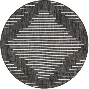 Charcoal Gray 5' 3 x 5' 3 Outdoor Modern Round Area Rug Weather Resistant for Patio, Deck, Terrace, Balcony, Porch 100% Polypropylene Modern Outside Carpet for Sale at Rug Engine