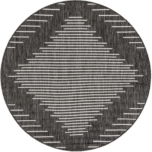 Charcoal Gray 5' 3 x 5' 3 Outdoor Modern Round Area Rug Weather Resistant for Patio, Deck, Terrace, Balcony, Porch 100% Polypropylene Modern Outside Carpet for Sale at Rug Engine