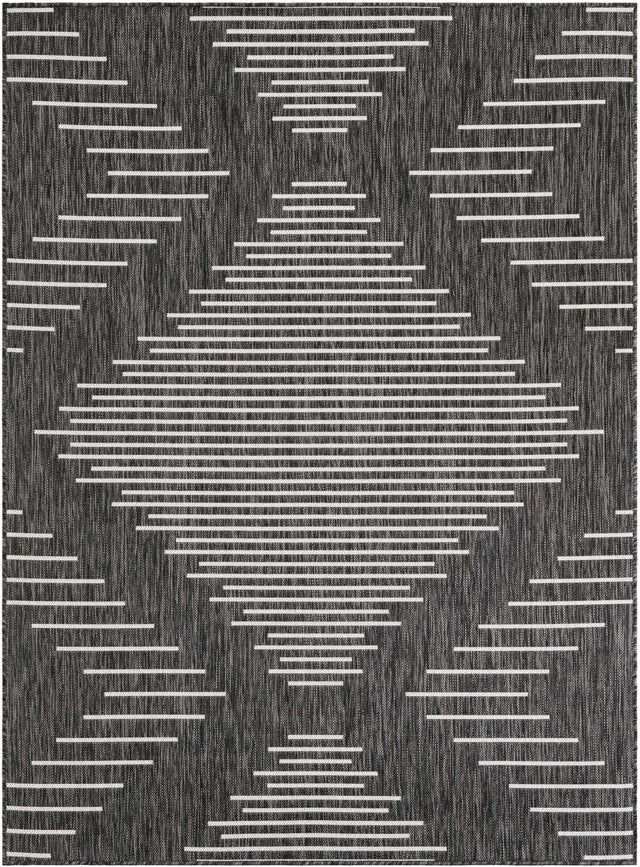 Charcoal Gray 5' 3 x 7' 1 Outdoor Modern Rectangle Area Rug Weather Resistant for Patio, Deck, Terrace, Balcony, Porch 100% Polypropylene Modern Outside Carpet for Sale at Rug Engine