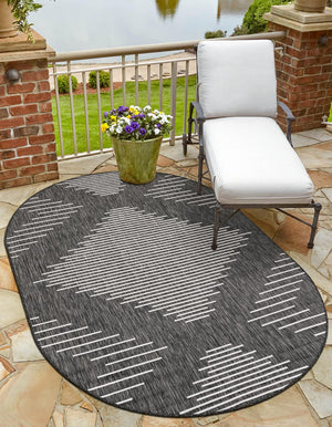 Charcoal Gray 5' 3 x 8' Outdoor Modern Oval Area Rug Weather Resistant for Patio, Deck, Terrace, Balcony, Porch 100% Polypropylene Modern Outside Carpet for Sale at Rug Engine