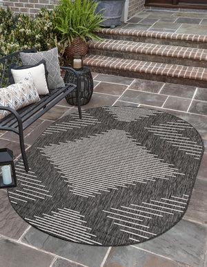 Charcoal Gray 5' 3 x 8' Outdoor Modern Oval Area Rug Weather Resistant for Patio, Deck, Terrace, Balcony, Porch 100% Polypropylene Modern Outside Carpet for Sale at Rug Engine