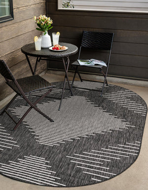 Charcoal Gray 5' 3 x 8' Outdoor Modern Oval Area Rug Weather Resistant for Patio, Deck, Terrace, Balcony, Porch 100% Polypropylene Modern Outside Carpet for Sale at Rug Engine