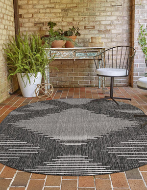 Charcoal Gray 5' 3 x 8' Outdoor Modern Oval Area Rug Weather Resistant for Patio, Deck, Terrace, Balcony, Porch 100% Polypropylene Modern Outside Carpet for Sale at Rug Engine