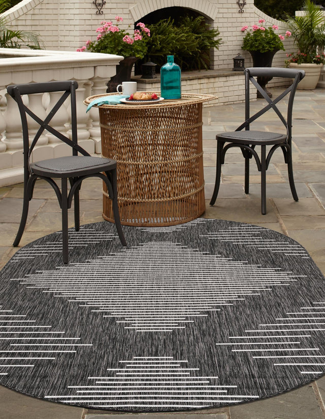 Charcoal Gray 5' 3 x 8' Outdoor Modern Oval Area Rug Weather Resistant for Patio, Deck, Terrace, Balcony, Porch 100% Polypropylene Modern Outside Carpet for Sale at Rug Engine