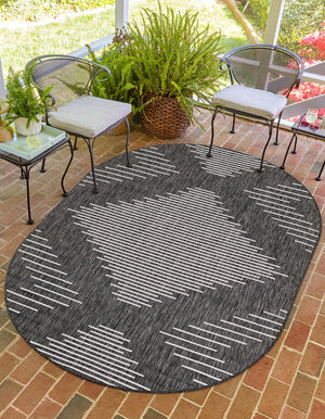 Charcoal Gray 5' 3 x 8' Outdoor Modern Oval Area Rug Weather Resistant for Patio, Deck, Terrace, Balcony, Porch 100% Polypropylene Modern Outside Carpet for Sale at Rug Engine