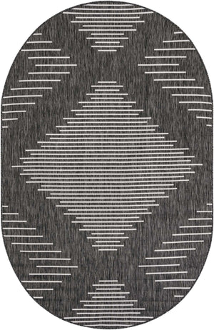 Charcoal Gray 5' 3 x 8' Outdoor Modern Oval Area Rug Weather Resistant for Patio, Deck, Terrace, Balcony, Porch 100% Polypropylene Modern Outside Carpet for Sale at Rug Engine