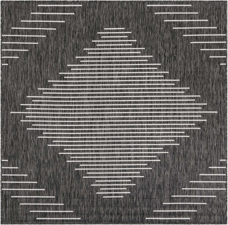 Charcoal Gray 6' 1 x 6' 1 Outdoor Modern Square Area Rug Weather Resistant for Patio, Deck, Terrace, Balcony, Porch 100% Polypropylene Modern Outside Carpet for Sale at Rug Engine