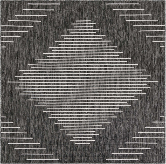 Charcoal Gray 6' 1 x 6' 1 Outdoor Modern Square Area Rug Weather Resistant for Patio, Deck, Terrace, Balcony, Porch 100% Polypropylene Modern Outside Carpet for Sale at Rug Engine