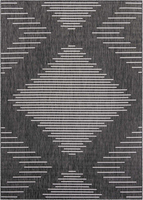 Charcoal Gray 7' 10 x 11' Outdoor Modern Rectangle Area Rug Weather Resistant for Patio, Deck, Terrace, Balcony, Porch 100% Polypropylene Modern Outside Carpet for Sale at Rug Engine