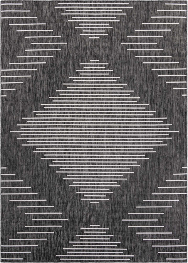 Charcoal Gray 7' 10 x 11' Outdoor Modern Rectangle Area Rug Weather Resistant for Patio, Deck, Terrace, Balcony, Porch 100% Polypropylene Modern Outside Carpet for Sale at Rug Engine