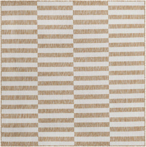 Taupe 5' 3 x 5' 3 Outdoor Striped Square Area Rug Weather Resistant for Patio, Deck, Terrace, Balcony, Porch Geometric Pattern Waterproof Carpet for Sale at Rug Engine