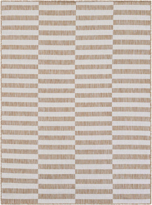 Taupe 5' 3 x 7' 1 Outdoor Striped Rectangle Area Rug Weather Resistant for Patio, Deck, Terrace, Balcony, Porch Geometric Pattern Waterproof Carpet for Sale at Rug Engine