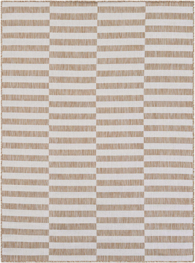 Taupe 5' 3 x 7' 1 Outdoor Striped Rectangle Area Rug Weather Resistant for Patio, Deck, Terrace, Balcony, Porch Geometric Pattern Waterproof Carpet for Sale at Rug Engine