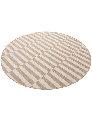 Taupe 6' 1 x 6' 1 Outdoor Striped Round Area Rug Weather Resistant for Patio, Deck, Terrace, Balcony, Porch Geometric Pattern Waterproof Carpet for Sale at Rug Engine