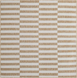 Taupe 6' 1 x 6' 1 Outdoor Striped Square Area Rug Weather Resistant for Patio, Deck, Terrace, Balcony, Porch Geometric Pattern Waterproof Carpet for Sale at Rug Engine