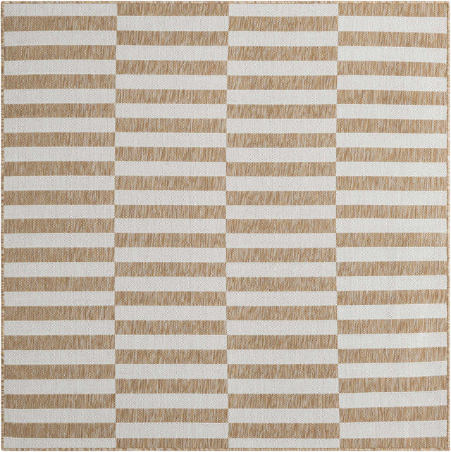 Taupe 6' 1 x 6' 1 Outdoor Striped Square Area Rug Weather Resistant for Patio, Deck, Terrace, Balcony, Porch Geometric Pattern Waterproof Carpet for Sale at Rug Engine