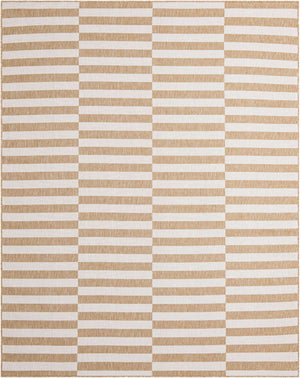 Taupe 7' 10 x 10' Outdoor Striped Rectangle Area Rug Weather Resistant for Patio, Deck, Terrace, Balcony, Porch Geometric Pattern Waterproof Carpet for Sale at Rug Engine