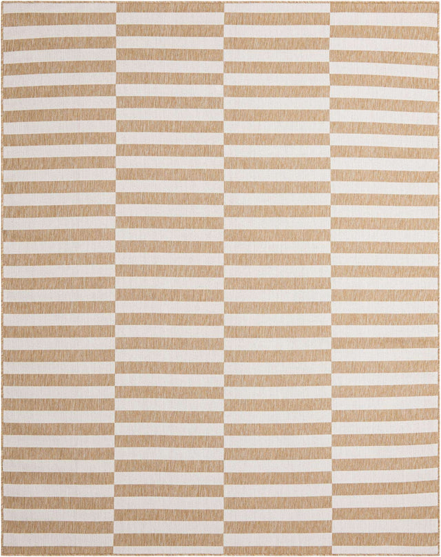 Taupe 7' 10 x 10' Outdoor Striped Rectangle Area Rug Weather Resistant for Patio, Deck, Terrace, Balcony, Porch Geometric Pattern Waterproof Carpet for Sale at Rug Engine