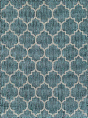 Teal 5' 3 x 7' 1 Outdoor Trellis Rectangle Area Rug Weather Resistant for Patio, Deck, Terrace, Balcony, Porch Geometric Design Water Safe Outside Carpet for Sale at Rug Engine
